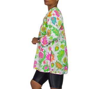 Gretchen Scott Cotton Tunic Pink Colorful Wonderland Top Blouse Cotton Floral Side Slits Split Neck Large