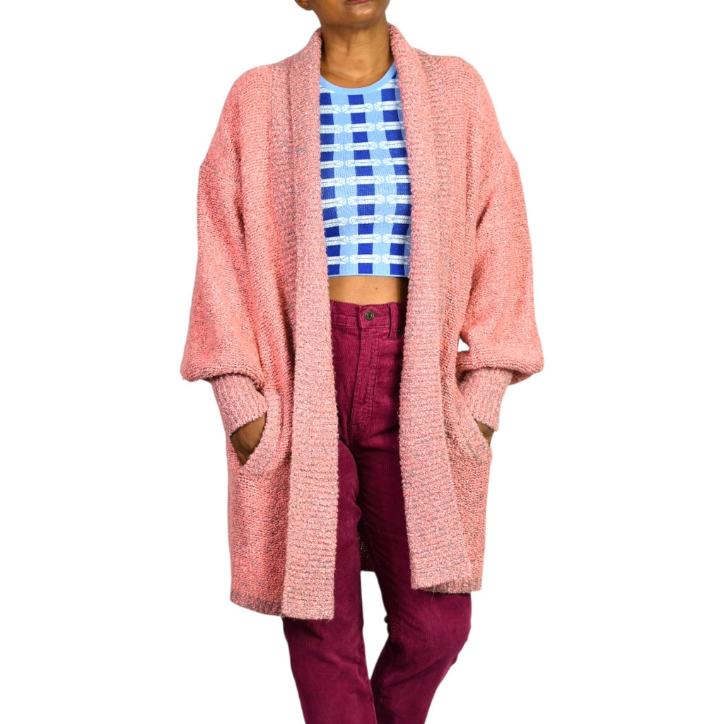 Vintage Lauren Matthews Boucle Duster Pink Coatigan Sweater Cardigan Long Overcoat Medium