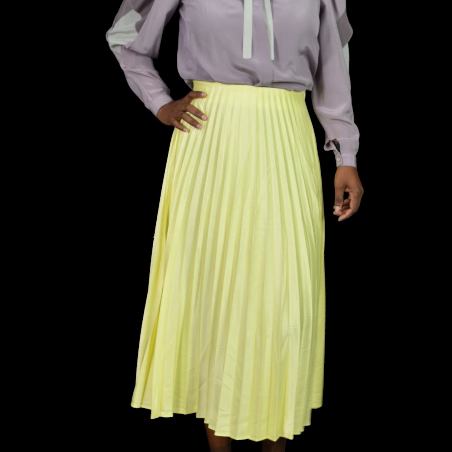 Zara Yellow Pleated Skirt Midi Shiny Satin Silky High Waist Glam Flowy Pleat Lemon Size XS