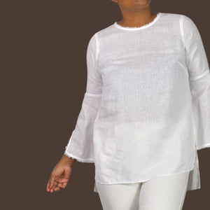 J Jill White Linen Tunic Top Bell Sleeve Boxy Relaxed Casual Slit Lightweight XS