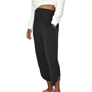 Athleta Flow With It Pant Pants Black Harem Tulip Hem Cropped Wide Leg Stretch Jersey Modal XS