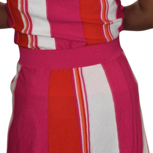 Scoop Knit Skirt Set Pink Stripe Matching CoOrd Sleeveless Top Maxi A Line Large