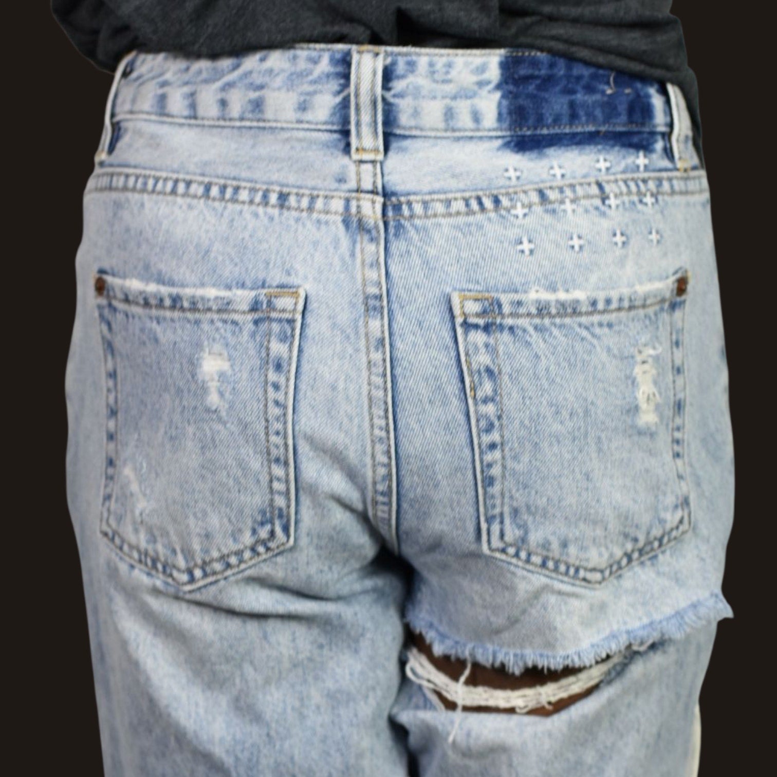Ksubi Jean Shorts Light Blue Destroyed Heavy Distressed Denim Longline Mid Rise Cutoff Raw Hem Cotton 26