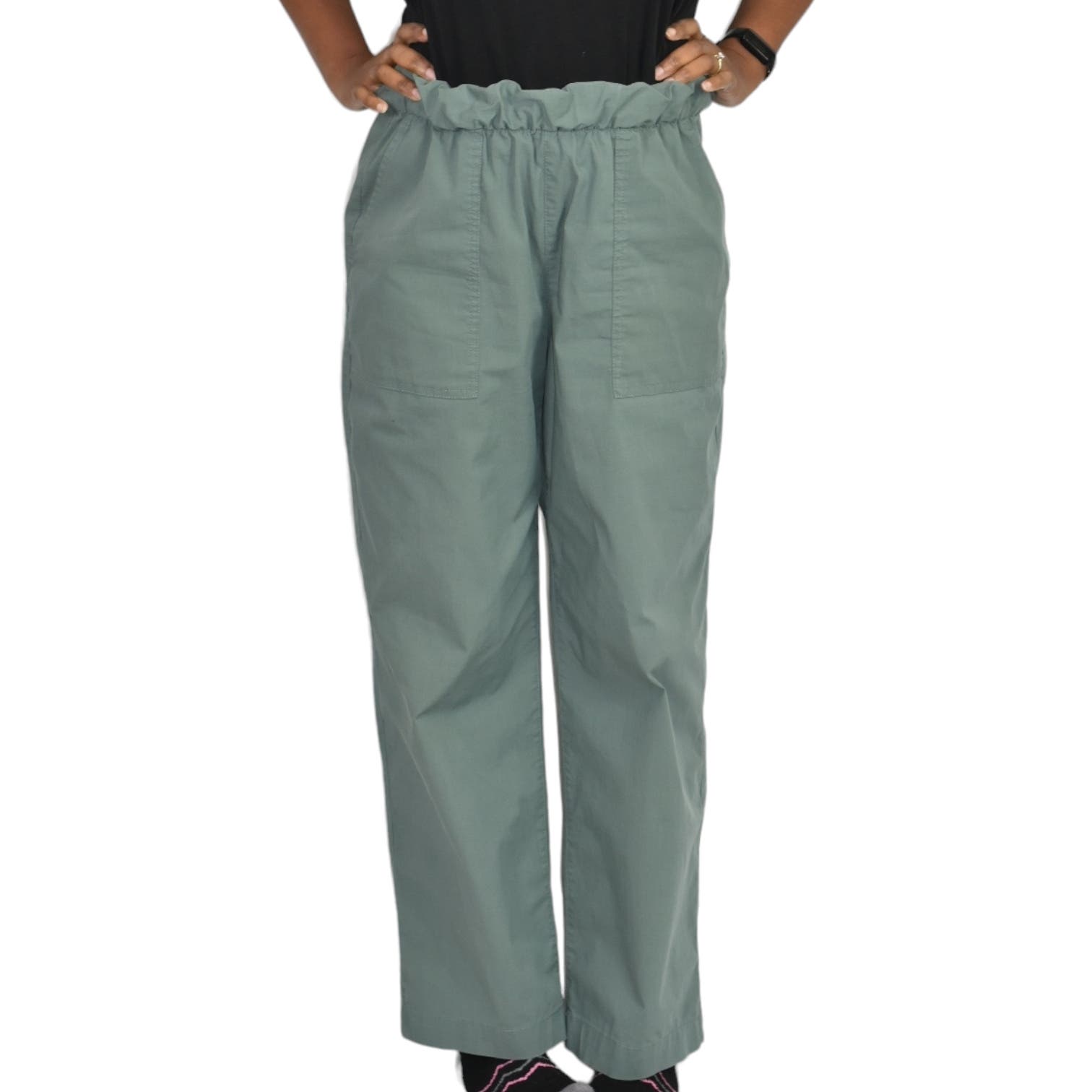 Gap Off Duty Khakis Green Olive Chino Pants Wide Leg Pull On High Waist Utility Size Small