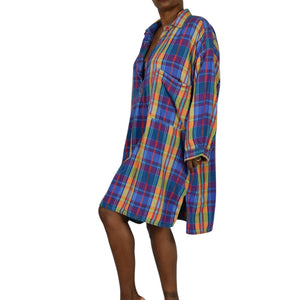 Bloomingdales Lingerie Vintage Nightshirt Blue Plaid Check Bloomies Shirtdress Button Front Dress Pockets Cotton Oversized One Size
