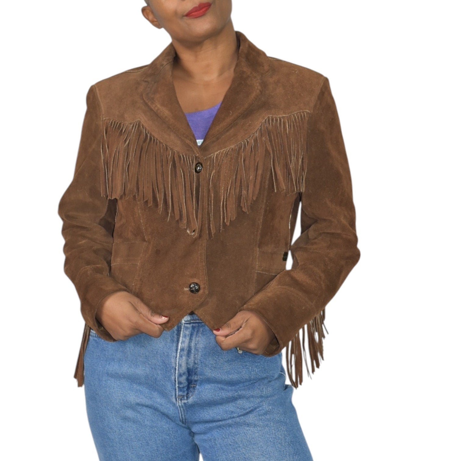 Vintage Ms Pioneer Suede Fringe Jacket Brown Cropped Leather 70s 80s Easy Rider Size Medium