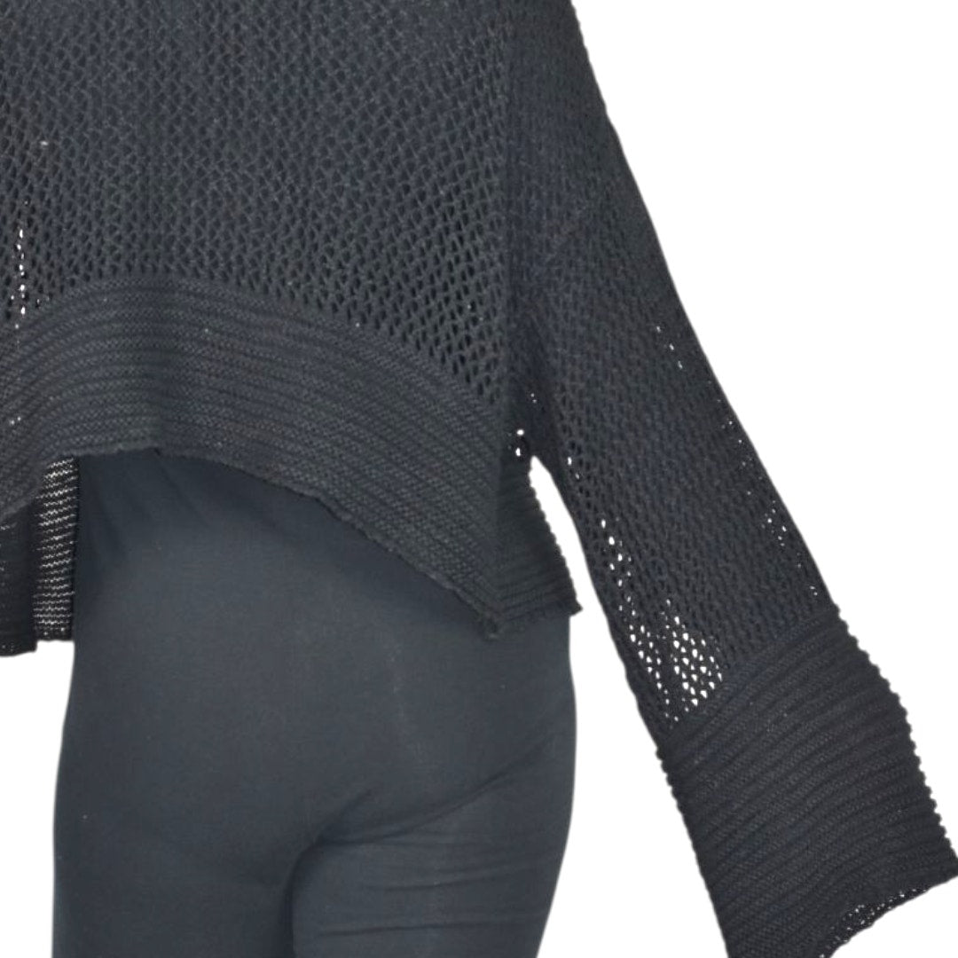 Anthropologie Open Weave Knit Cardigan Black Bell Sleeve Shrug Shawl Sweater One Size