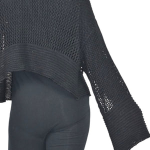 Anthropologie Open Weave Knit Cardigan Black Bell Sleeve Shrug Shawl Sweater One Size