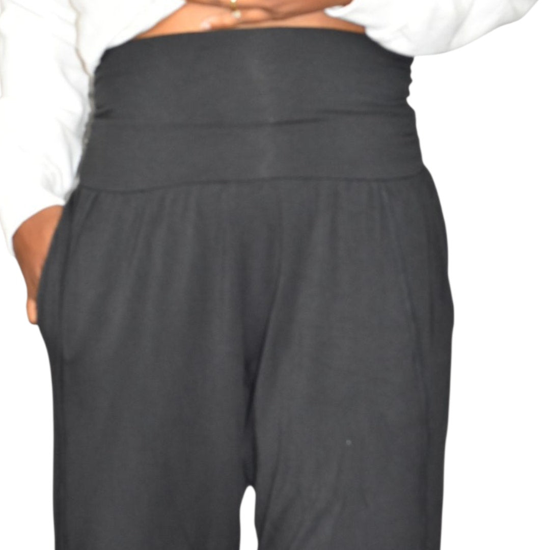 Athleta Flow With It Pant Pants Black Harem Tulip Hem Cropped Wide Leg Stretch Jersey Modal XS