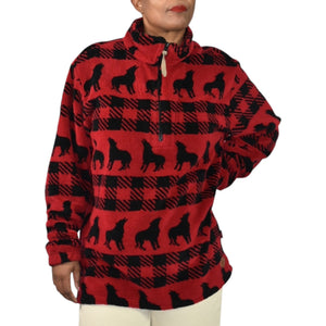 Woolrich Sherpa Fleece Jacket Red Quarter Zip Wolf Buffalo Plaid Ski Southwestern Blanket Size Large