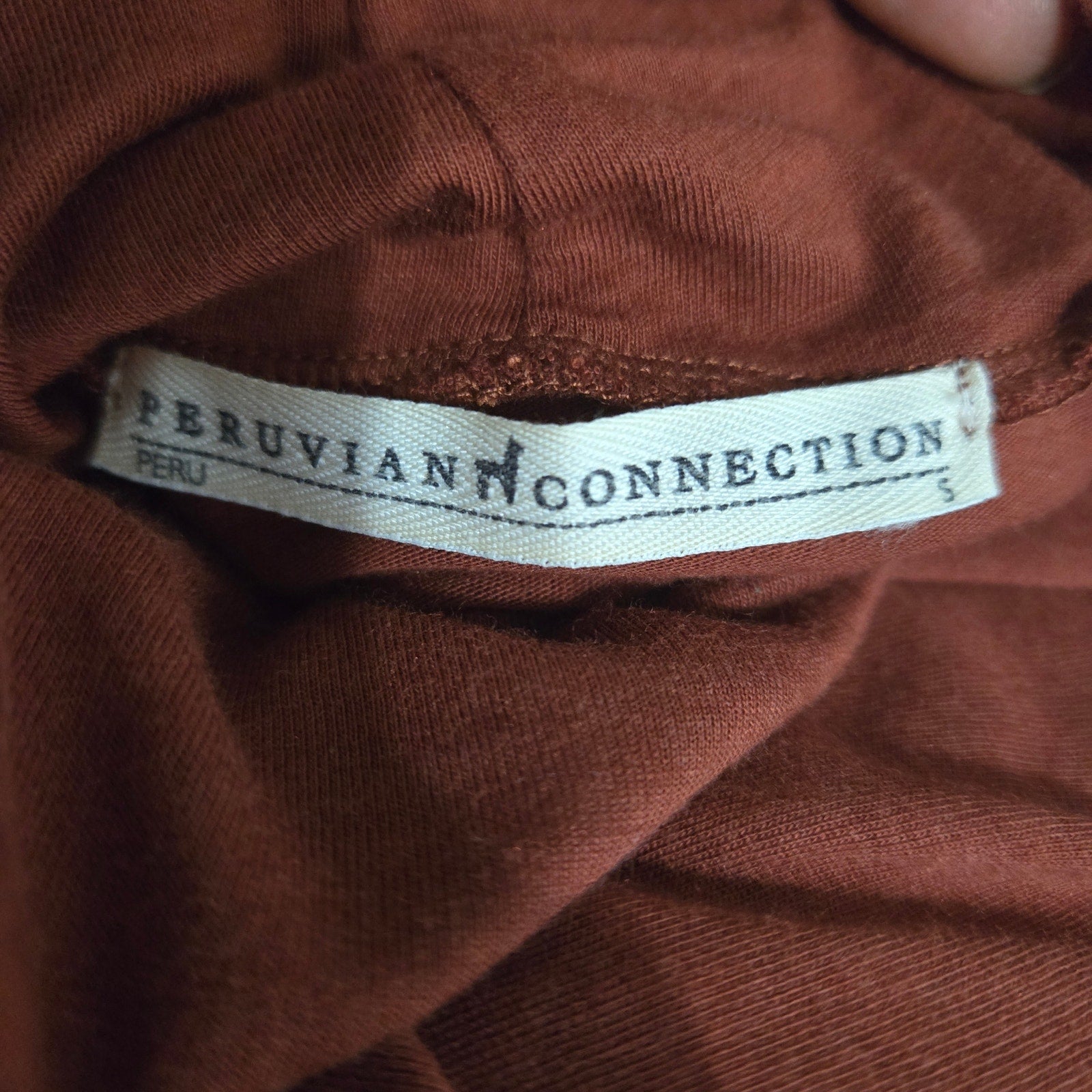 Peruvian Connection Haley Turtleneck Dress Burnt Sierra Orange Cotton Modal Midi Jersey Long Sleeve Stretch Small