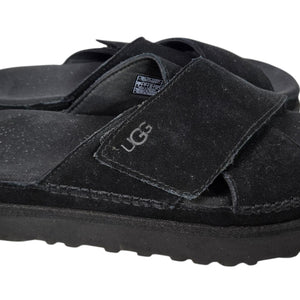 Ugg Goldenstar Cross Slide Sandals Black Platform Open Toe Suede Chunky Lug Sole Flat Form Criss Cross 9