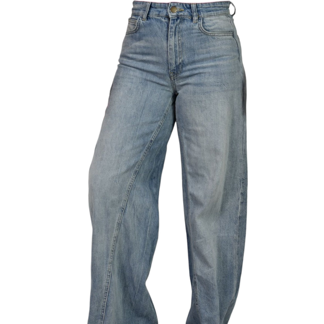 Zara Ultra Flare Jeans Blue Denim Slouchy Cotton Long Inseam Elephant Wide Leg Twisted Seams High Rise 4