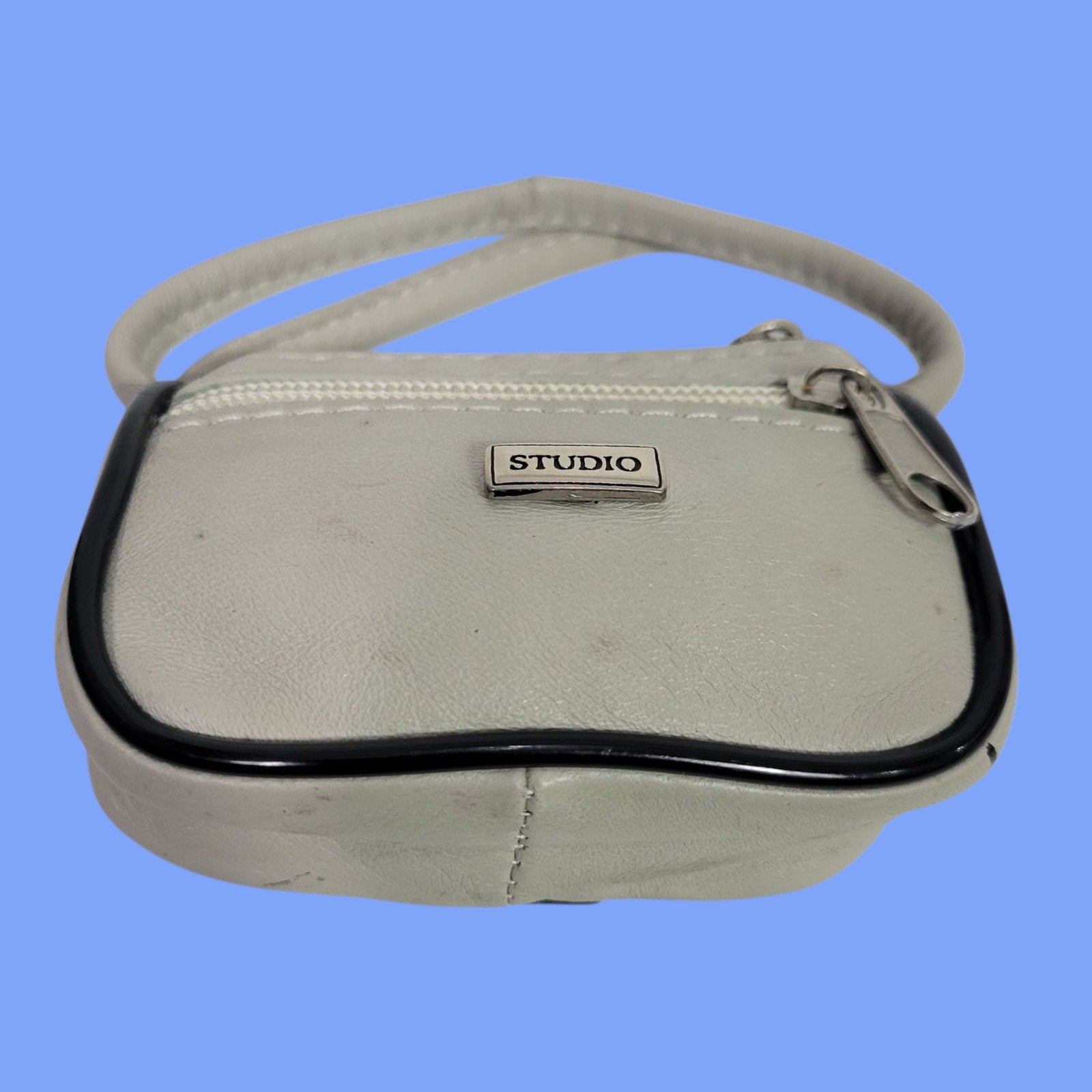 Vintage Studio Tiny Leather Bag Taupe Beige Coin Purse Pouch Change Handles Mini Satchel