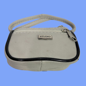 Vintage Studio Tiny Leather Bag Taupe Beige Coin Purse Pouch Change Handles Mini Satchel