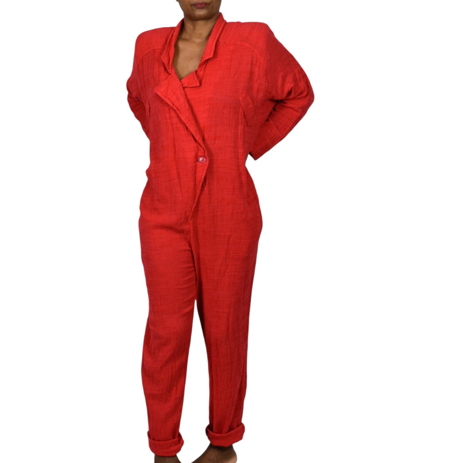Vintage Arthur Max Blazer Jumpsuit Red One Piece Cotton Gauze Baggy Relaxed 90s Large