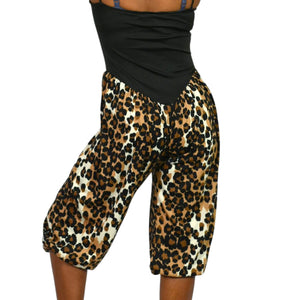 Vintage Leopard Print Jumpsuit Brown Cropped Harem Balloon Yoked 70s Sweetheart Straps Small