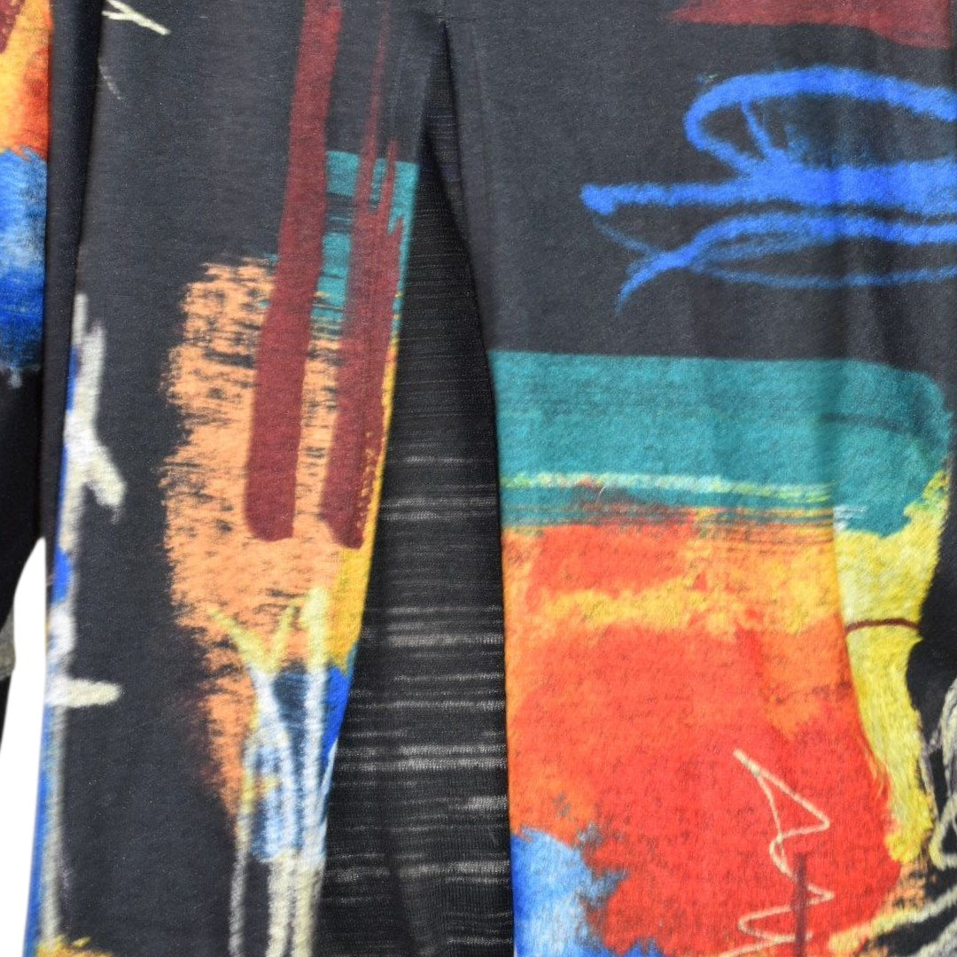 Ali Miles Abstract Art Cowl Neck Tunic Multicolor Black Print Sweater Top Lagenlook Plus 2X