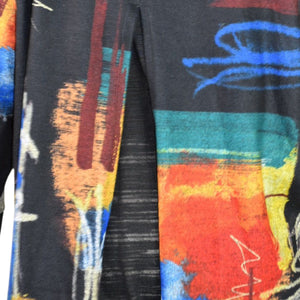 Ali Miles Abstract Art Cowl Neck Tunic Multicolor Black Print Sweater Top Lagenlook Plus 2X
