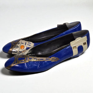 Vintage Margaret J Eiffel Tower Pumps Blue Leather Paris France Kitten Heel Almond Toe 8