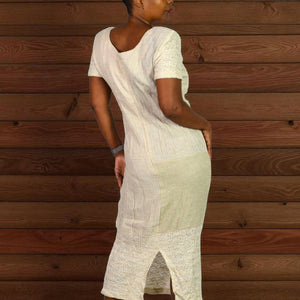 KC Spencer Column Straight Midi Dress Tan Mixed Print Checks Gingham Deadstock Long 8