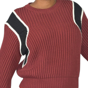 Frame Balloon Sleeve Sweater Red Chunky Fisherman Rib Knit Cropped Colorblock Size Small