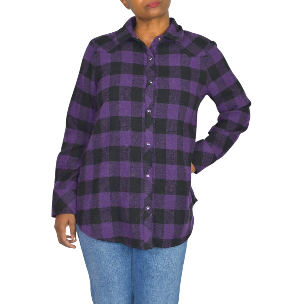 Tuckernuck Chandler Plaid Flannel Shirt Purple Aubergine Buffalo Check Western Yoke Snap Medium