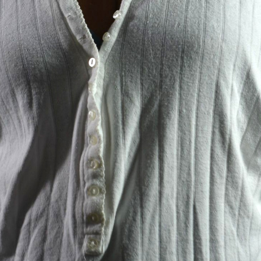 Free People Coffee Chat Pullover Top White Henley Tunic Pointelle Knit Ribbed Oversized Medium