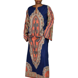 Vintage Dashiki Pakistan Caftan Dress Blue Kaftan 70s Maxi Dress Kimono Sleeve Side Slits Hippie Bohemian Festival Medium