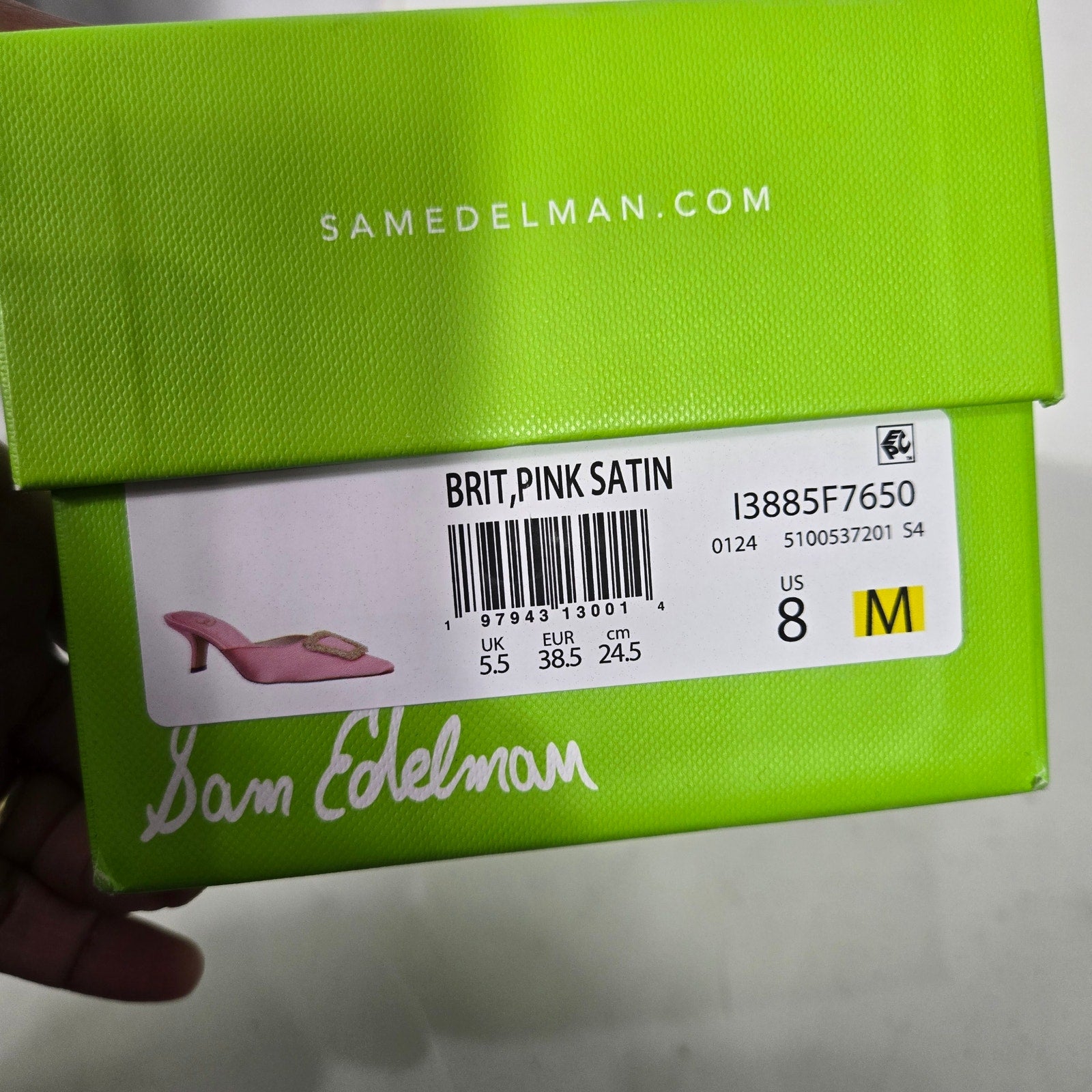 Sam Edelman Brit Satin Mules Pink Almond Toe Embellished Buckle Quilted Sole Kitten Heel 8