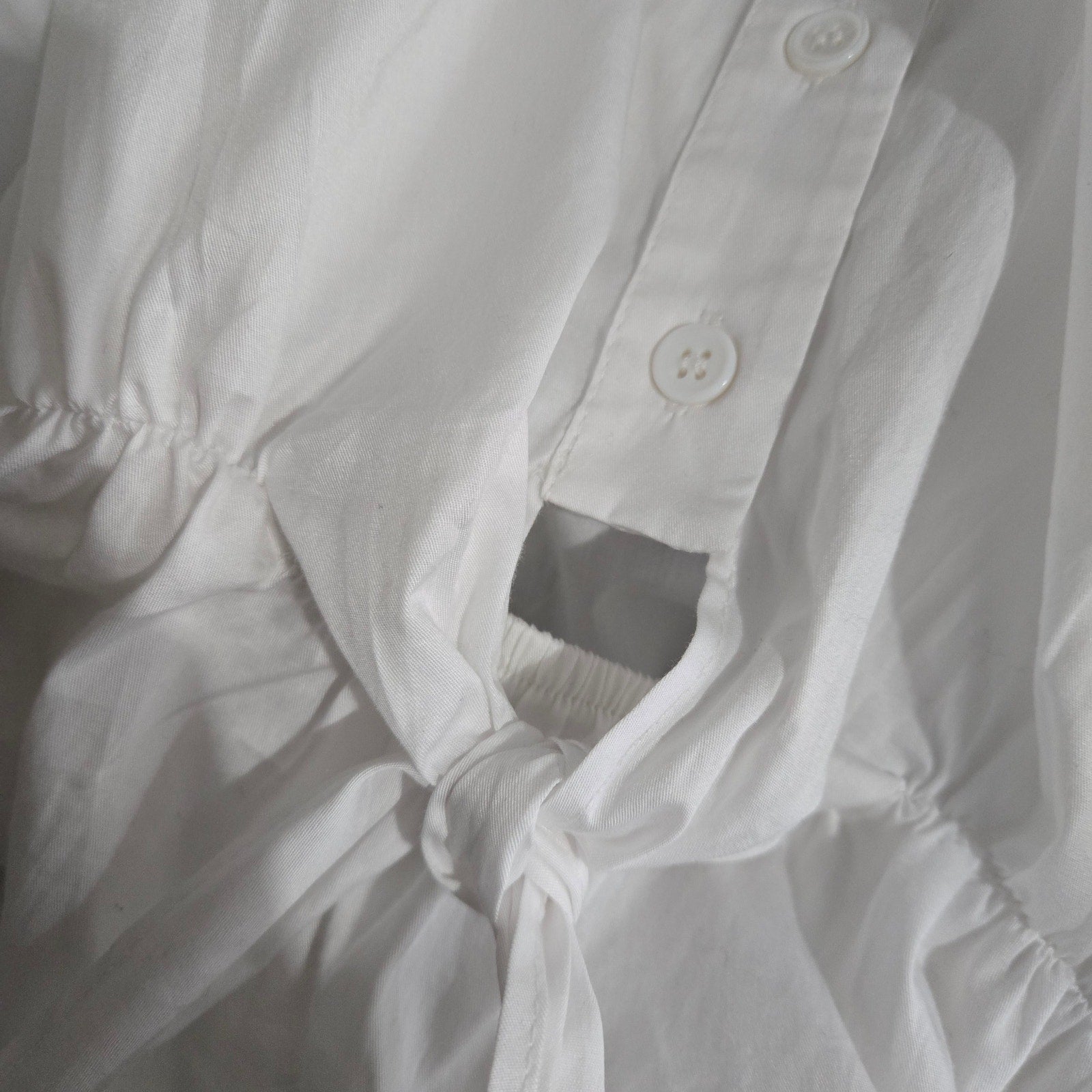 Harshman Anthropologie Cotton Blouse White Shirt Tie Button Back Oversized Backwards Small