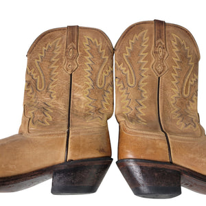 Old West Jama Cowboy Boots Tan Brown Snip Toe Western Fashion Leather 7.5