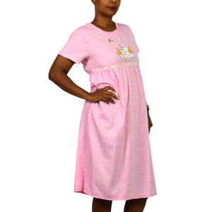 Jin Deyi Pink Puppy Dress Ribbons Dogs Embroidery Lace Pocket Smock Shift Applique Girls XXL
