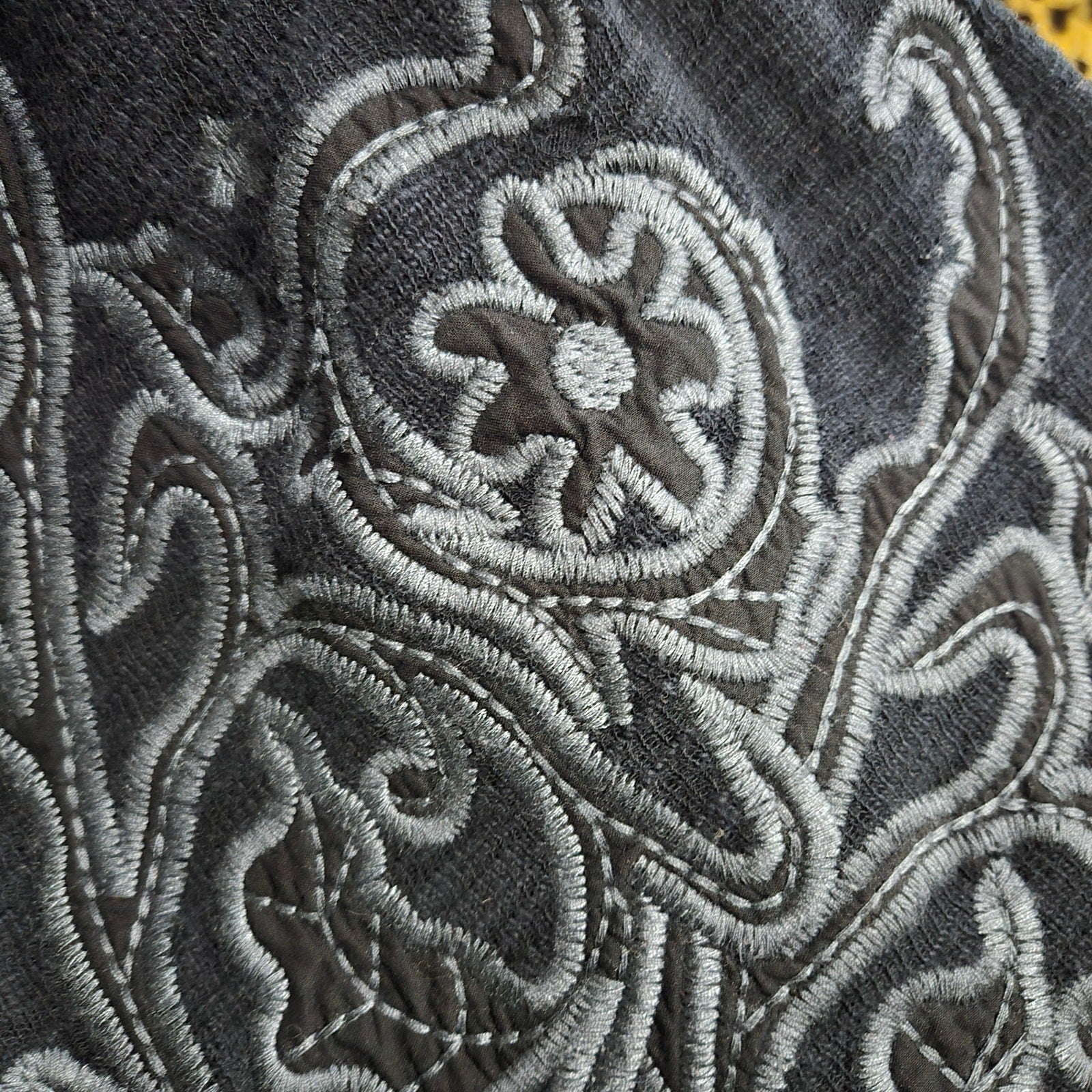 Paparazzi Biz Embroidered Asymmetric Cardigan Jacket Black Duster Cotton Open Front Medium