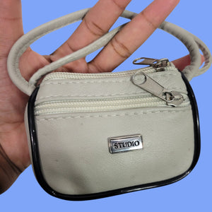Vintage Studio Tiny Leather Bag Taupe Beige Coin Purse Pouch Change Handles Mini Satchel