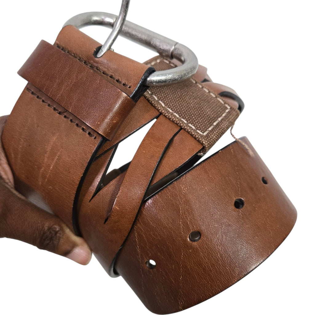 Gap Leather Belt Vintage Brown Canvas Wide Sturdy Rugged Textured Cutouts Medium