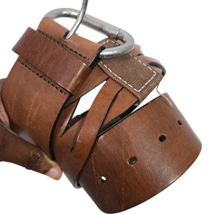 Gap Leather Belt Vintage Brown Canvas Wide Sturdy Rugged Textured Cutouts Medium
