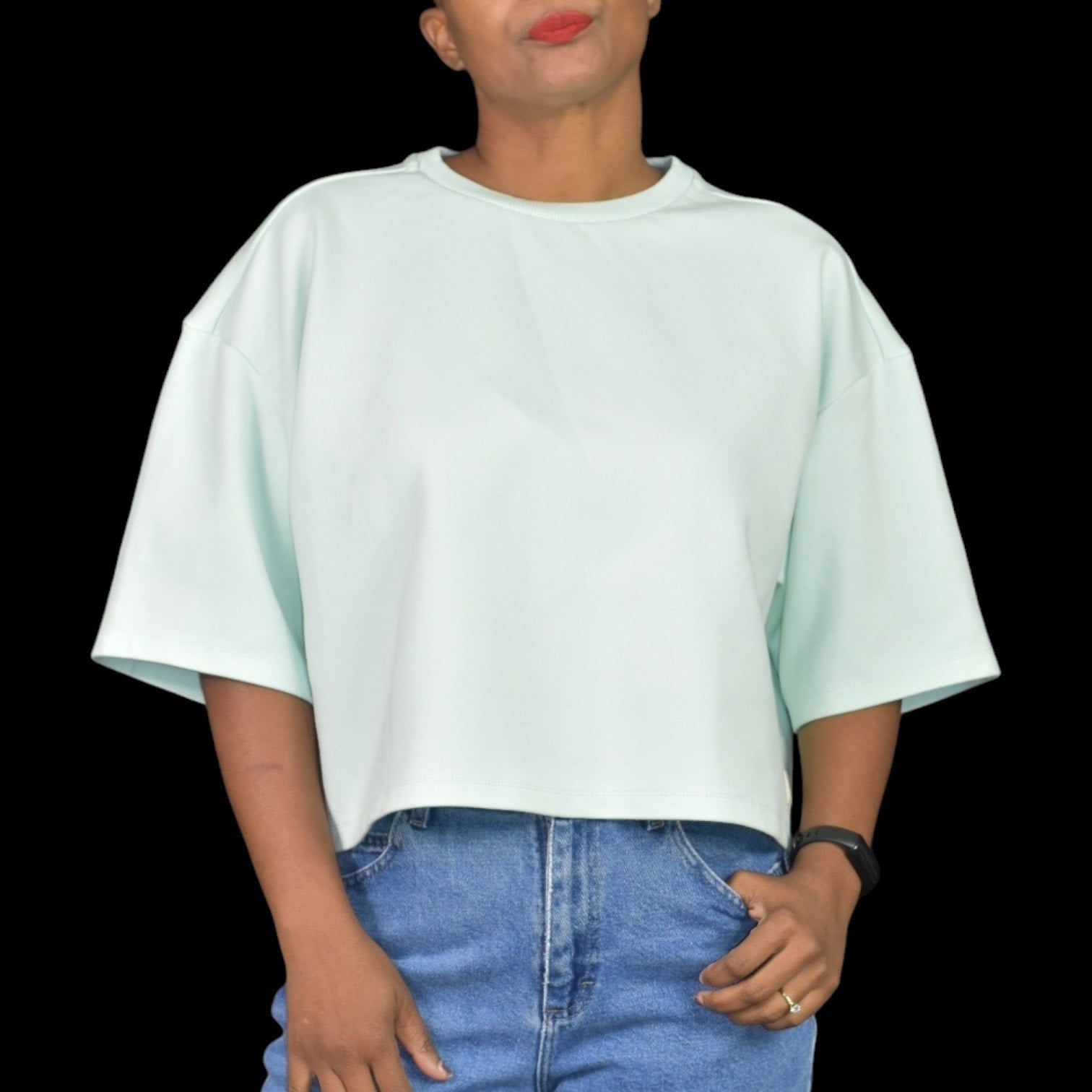 Lee Boxy Crop Tee Green Mint Pastel Top Crew Neck Short Sleeve T Shirt Retro Size Large