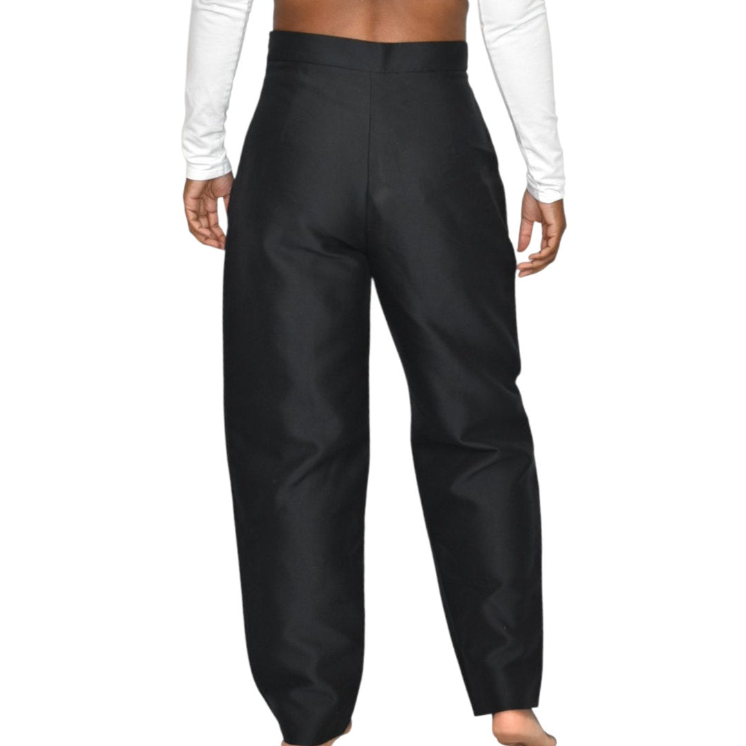 Max Mara Pianoforte Trousers Black Pants Matte High Waist Balloon Barrel Taper Leg Dress 8