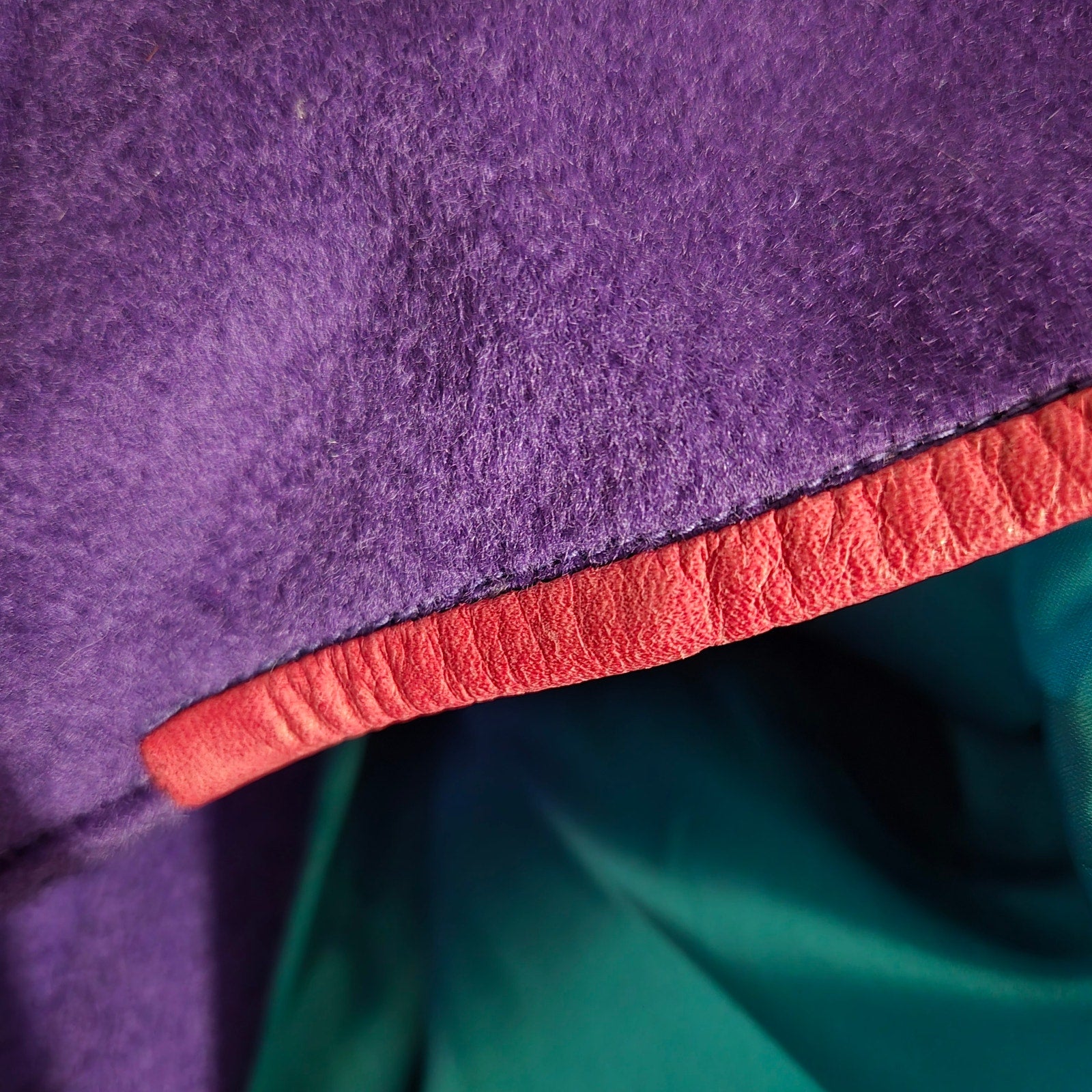 Vintage Purple Maxi Coat 90s Zip Felted Wool Blend Oversized Leather Trim Long Large OSFM