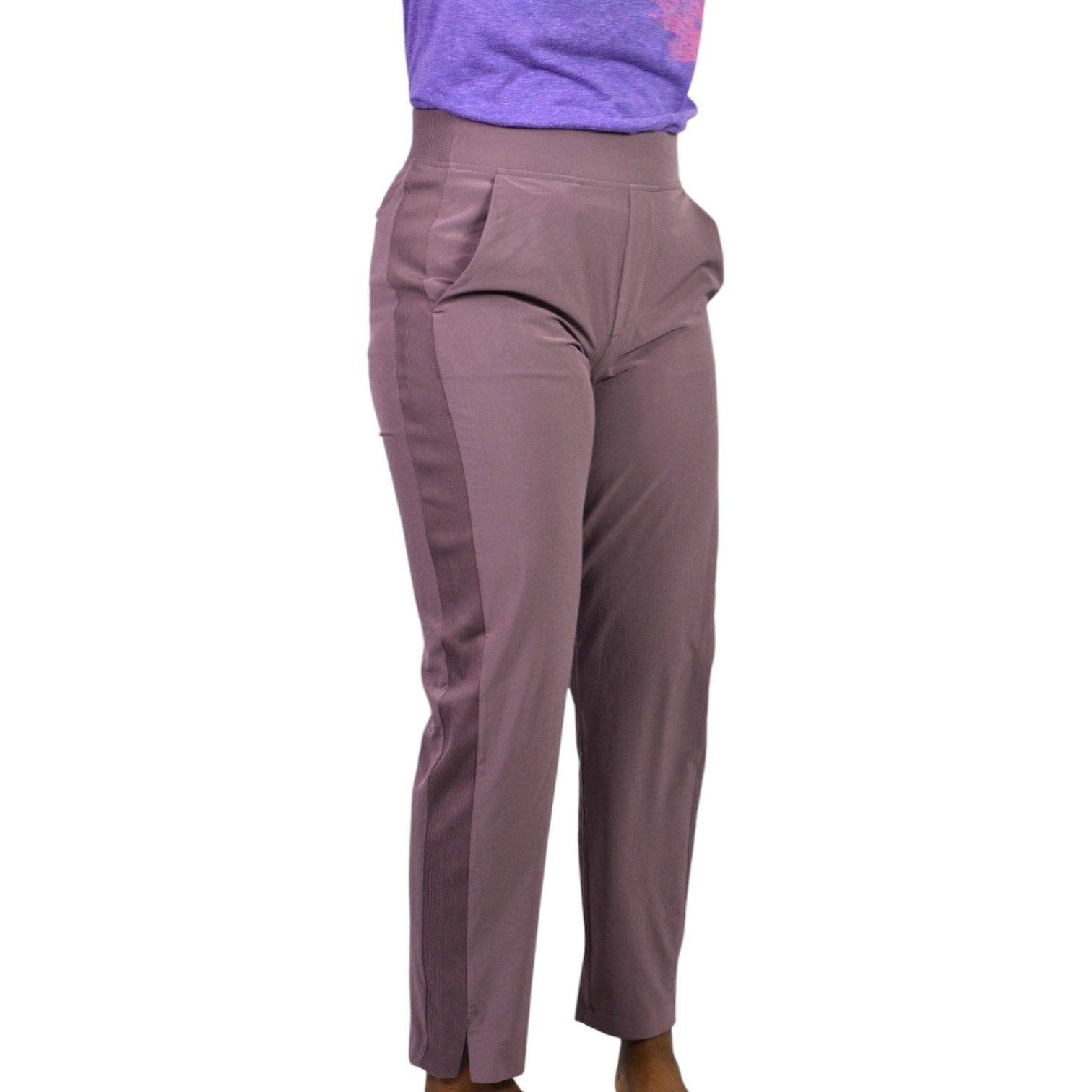 Athleta Brooklyn Ankle Pants Damask Mauve Purple Tapered Mid Rise Stretch Pockets Size 2