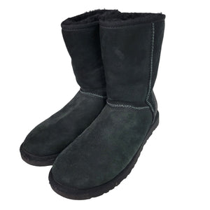 UGG Classic Short Boots Black Suede Shearling Sheepskin Fur Flat Comfort Size 8