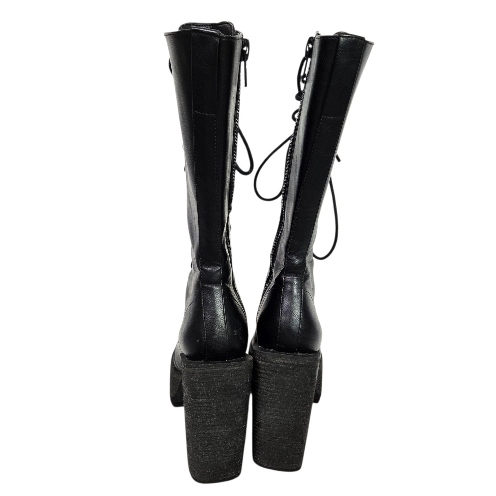 Darker Wavs Flanger Chunky Platform Boots Combat Black Square Toe Angular Retro 7