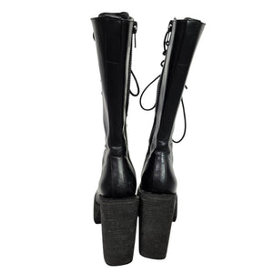 Darker Wavs Flanger Chunky Platform Boots Combat Black Square Toe Angular Retro 7