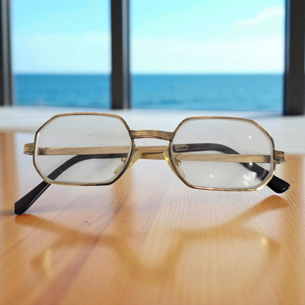 Frame France Heptagon14 K Eye Glasses Vintage Metal Wire Gold Filled Stamped 20 000 Rectangle Eyeglasses Rx 50 18 140