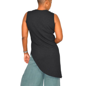 Wilt Black Slant Hem Tank Top Black Sleeveless Tee Angled Slub Jersey Asymmetric Casual Travel XS