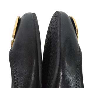 Tory Burch Reva Mestico Ballet Flats Black Leather Round Toe Logo Medallion 6