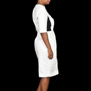 Proenza Schouler Zip Front Dress White Black Cotton Zip Front  Pockets Sheath Shirtdress Size 8