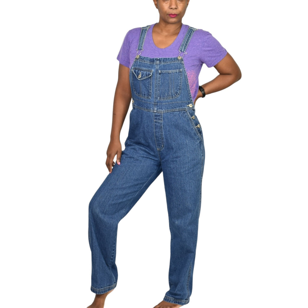 Vintage Xhilaration Bib Overalls Blue Denim Jean Straight Leg Rigid Cotton Size Small