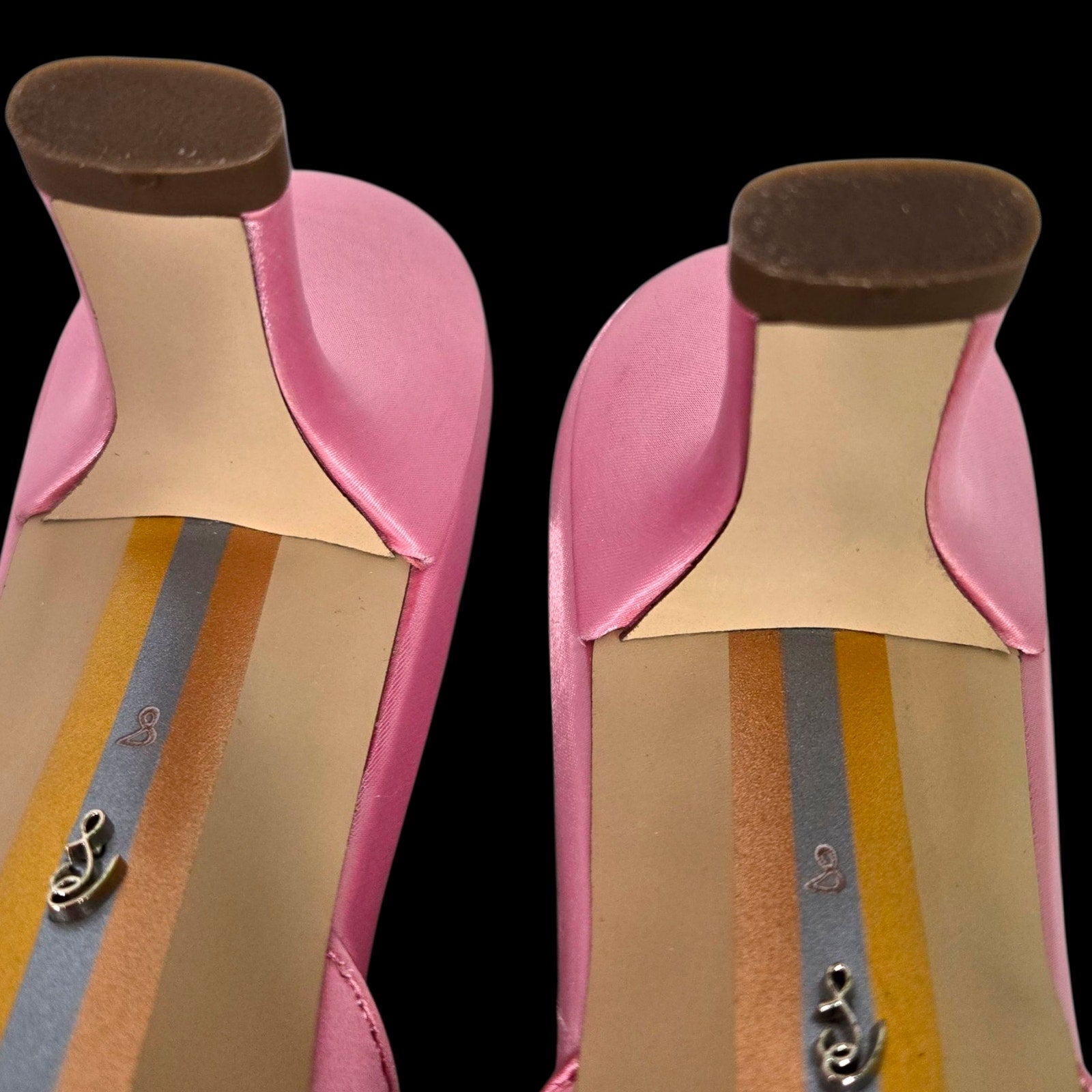 Sam Edelman Brit Satin Mules Pink Almond Toe Embellished Buckle Quilted Sole Kitten Heel 8